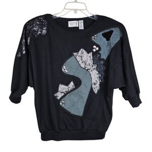 Vintage Bonnie and Bill by Holly Top M Lace Applique Rhinestone Celestial Dolman